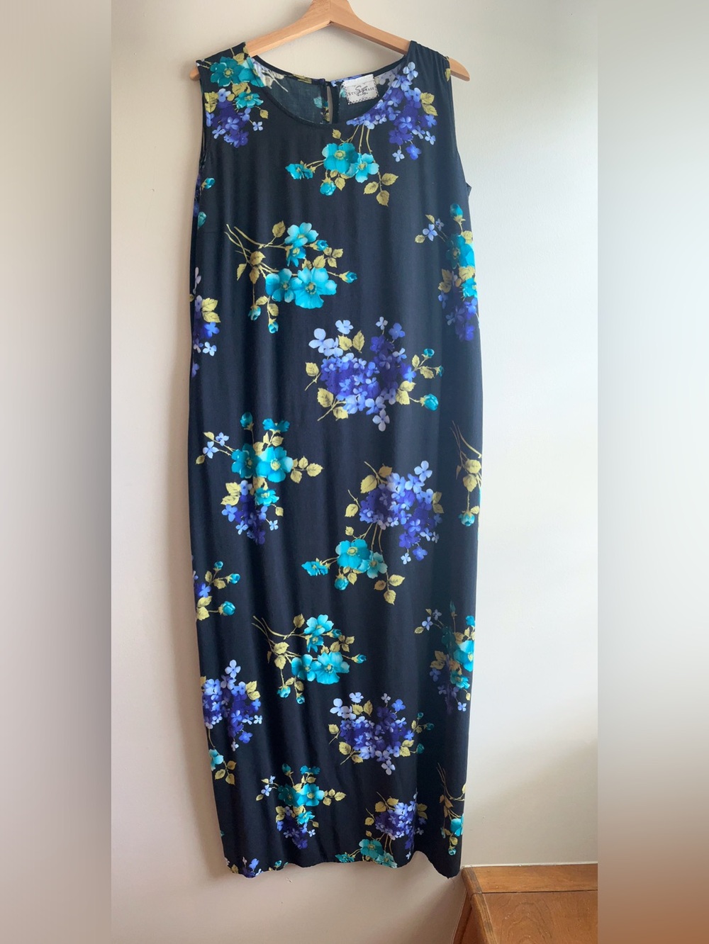 Black Floral Maxi dress with Blue & Teal Blooms - Women's Maxi